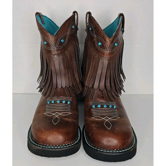 Justin Gypsy Brown Turquois Leather Cowgirl Boots Tassel Womens 9.5 L2932 Jewled - Picture 2 of 16